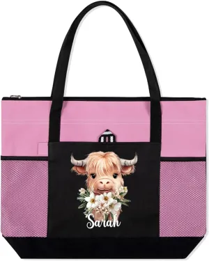 callie Personalized Name Tote Bag for Women, Custom Large Canvas Zipper Handbag