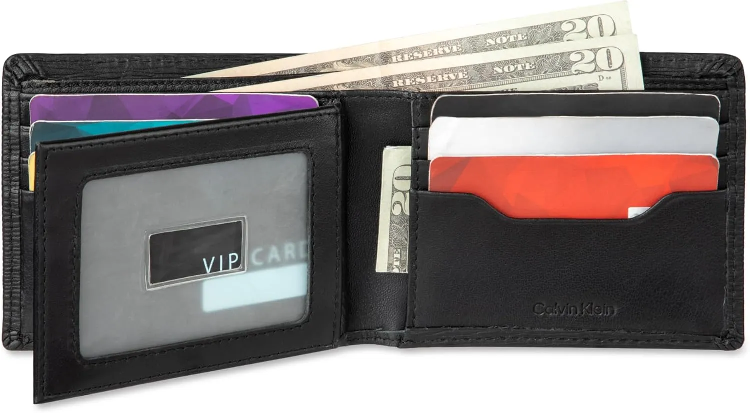 Calvin Klein Men's RFID Leather Minimalist Bifold Wallet with Multiple Card Slots and ID Window