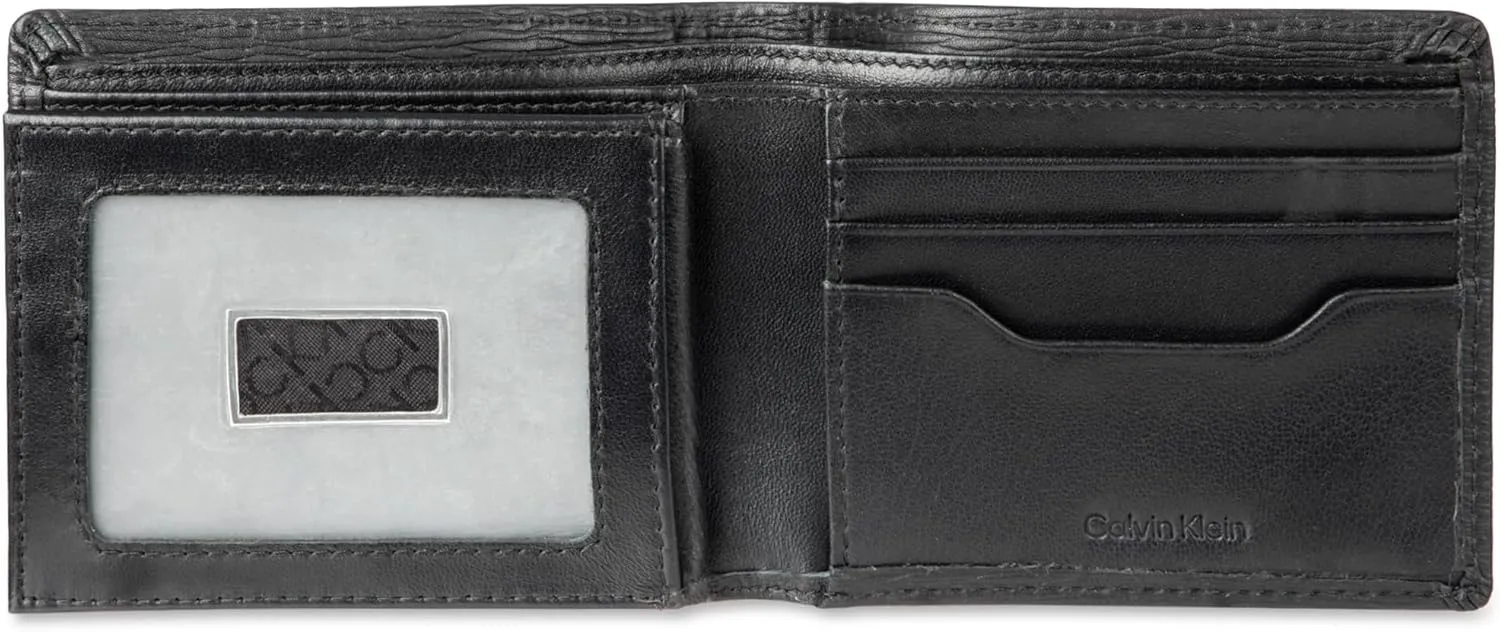 Calvin Klein Men's RFID Leather Minimalist Bifold Wallet with Multiple Card Slots and ID Window