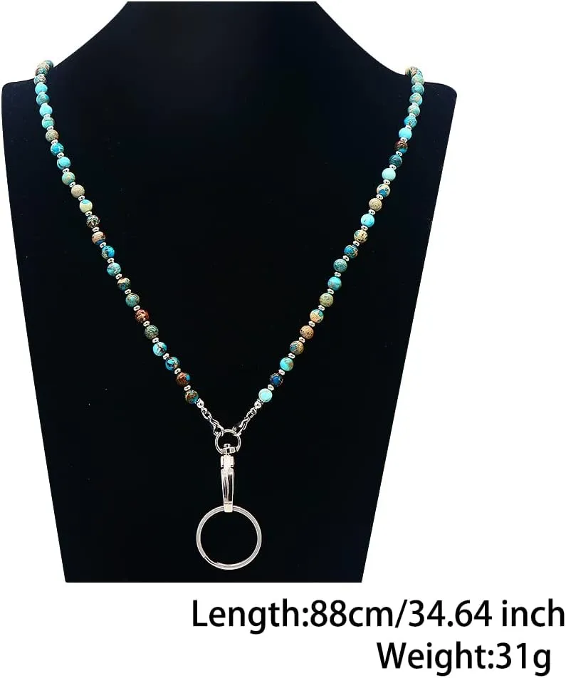 C&L Accessories Lanyard for Women, Beaded Lanyards for ID Badges Holder Teacher Lanyard Holder Keychain Necklace Glasses Strap for Women (Blue Light)
