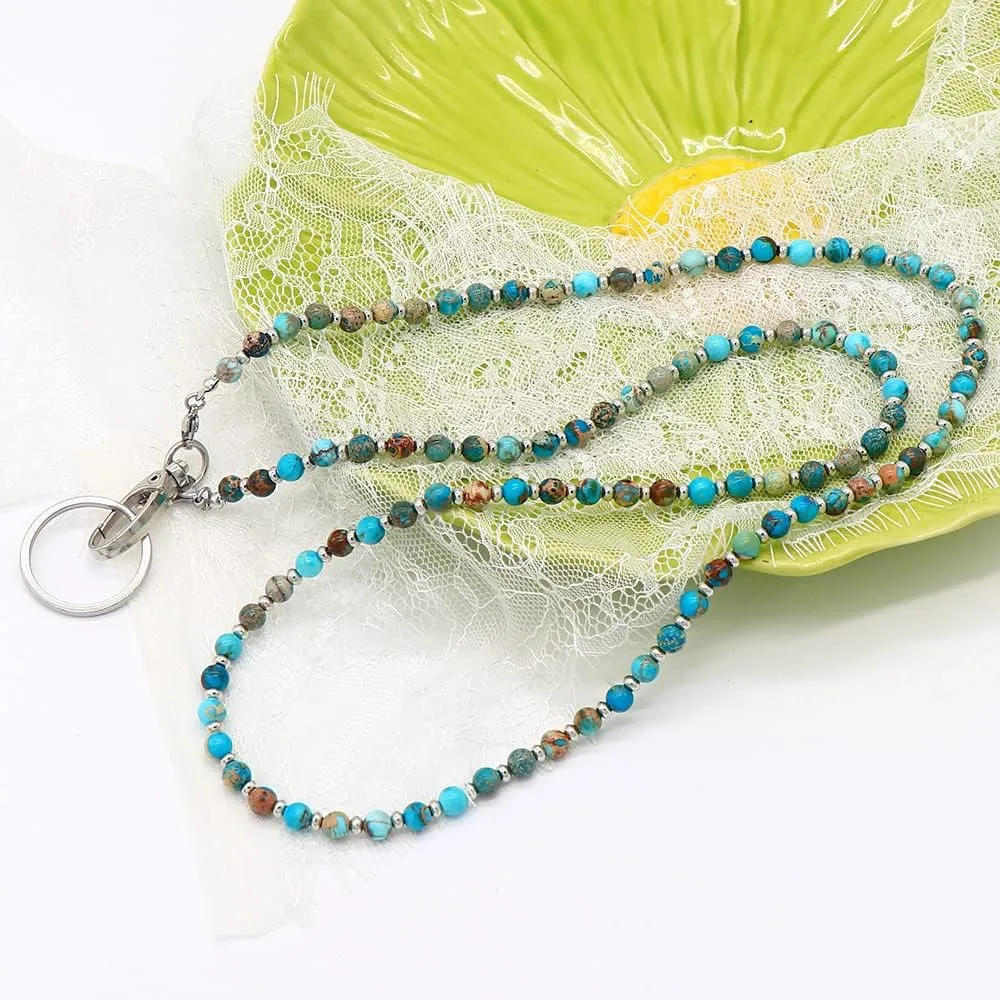 C&L Accessories Lanyard for Women, Beaded Lanyards for ID Badges Holder Teacher Lanyard Holder Keychain Necklace Glasses Strap for Women (Blue Light)