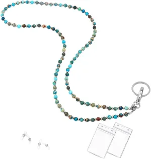 C&L Accessories Lanyard for Women, Beaded Lanyards for ID Badges Holder Teacher Lanyard Holder Keychain Necklace Glasses Strap for Women (Blue Light)