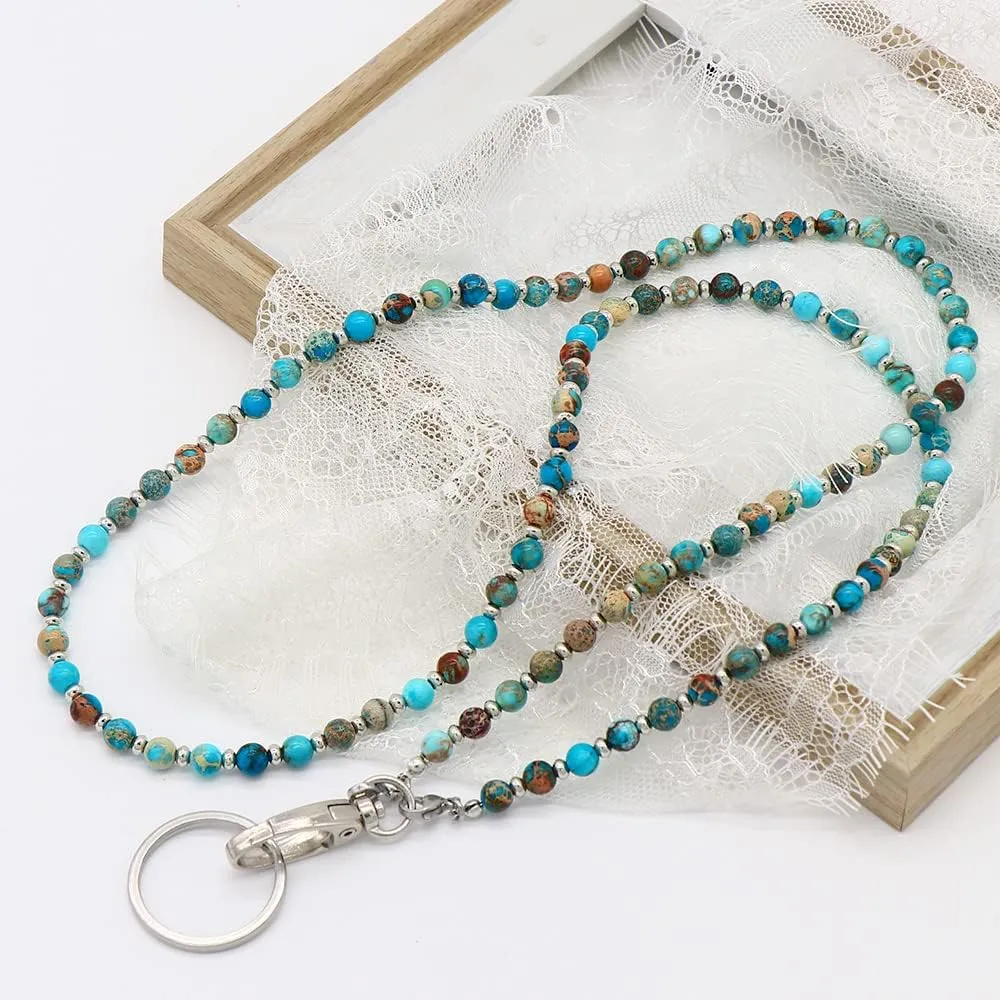 C&L Accessories Lanyard for Women, Beaded Lanyards for ID Badges Holder Teacher Lanyard Holder Keychain Necklace Glasses Strap for Women (Blue Light)
