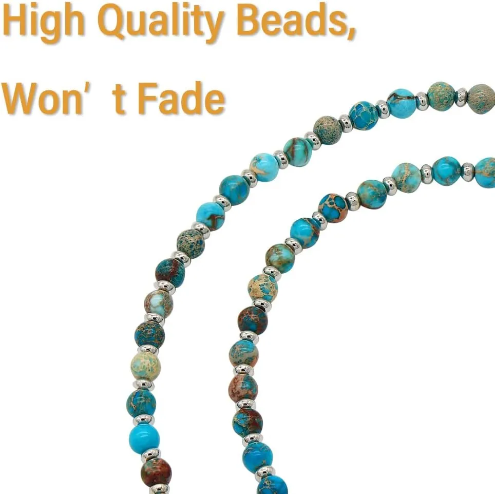 C&L Accessories Lanyard for Women, Beaded Lanyards for ID Badges Holder Teacher Lanyard Holder Keychain Necklace Glasses Strap for Women (Blue Light)