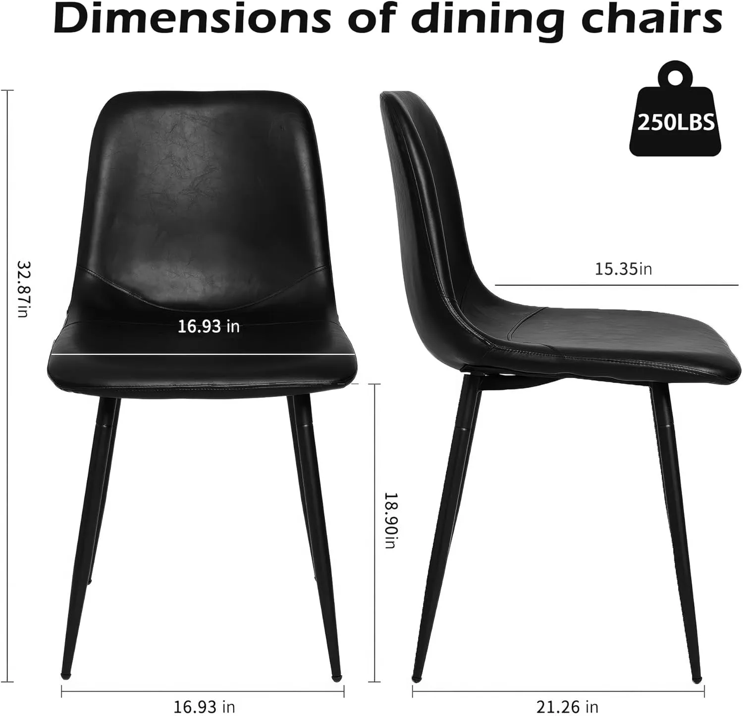 CangLong Black Dining Chairs Set of 4, Faux Leather Kitchen Chairs, Upholstered Armless Accent Chairs with Soft Backrest & Metal Legs for Living Room, Meeting Room, Black