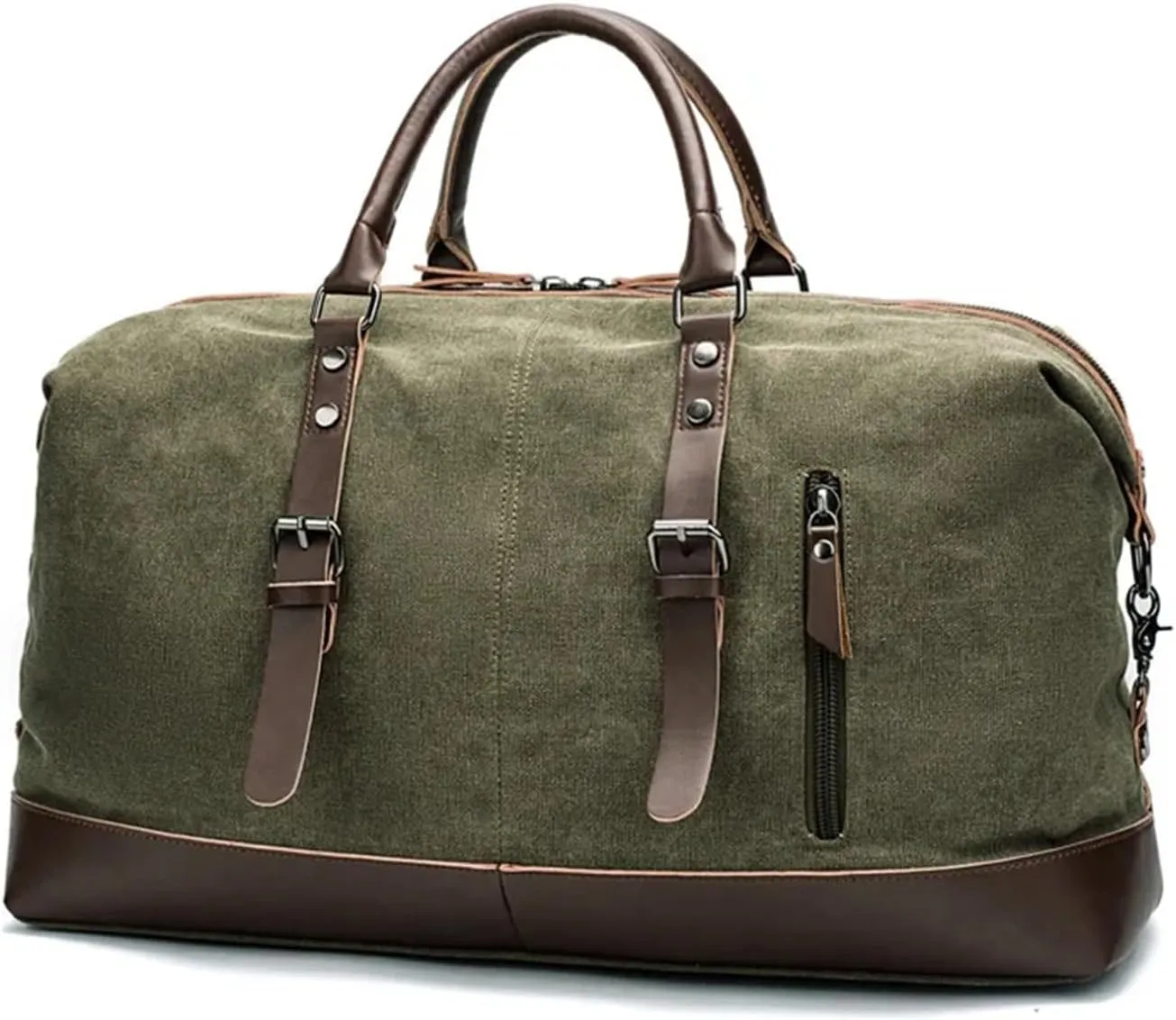 Canvas Travel Bag Men PU Leather Outdoor Luggage Travel Fitness Photography Bag Large Capacity Handbag Backpack(Green)