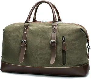Canvas Travel Bag Men PU Leather Outdoor Luggage Travel Fitness Photography Bag Large Capacity Handbag Backpack(Green)