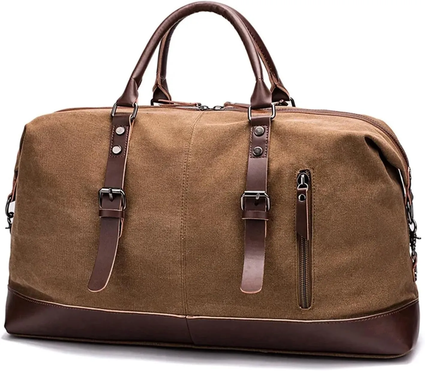 Canvas Travel Bag Men PU Leather Outdoor Luggage Travel Fitness Photography Bag Large Capacity Handbag Backpack(Green)