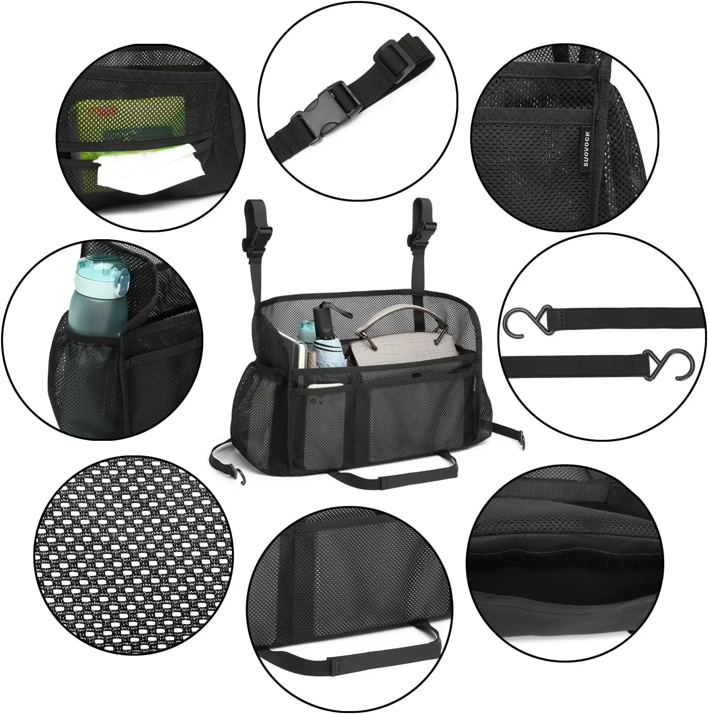 Car net Pocket Handbag Holder, car Purse Holder can be Used to Store Items, Protective Barrier for Children and Pets in The Back seat of car, Helps to Drive Safely (Black)