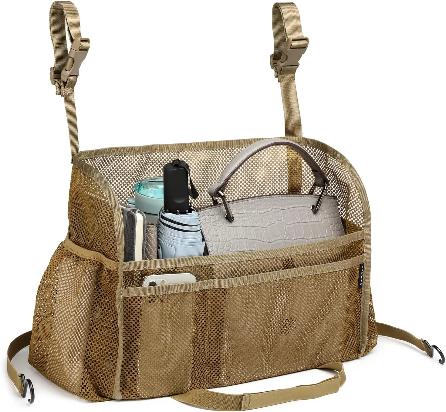 Car net Pocket Handbag Holder, car Purse Holder can be Used to Store Items, Protective Barrier for Children and Pets in The Back seat of car, Helps to Drive Safely (Khaki)