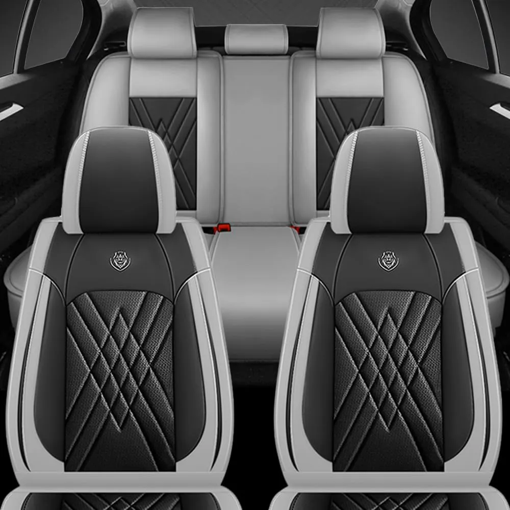 Car Seat Covers Fit for Hyundai Kona 2018-2025 Airbag Compatible 360° Full Wrapped Set Covers Premium Nappa Leather Storage Pocket Zipper Design, Black Gray, Full Set