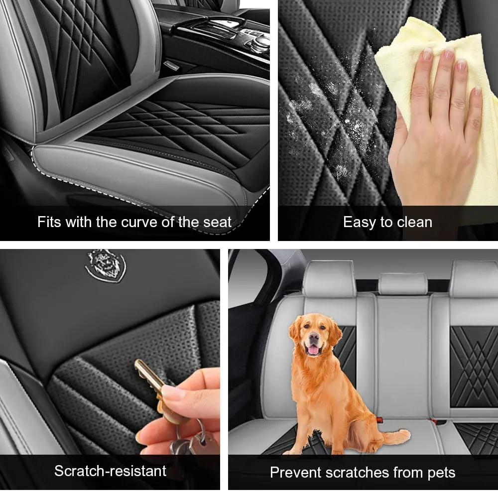 Car Seat Covers Fit for Hyundai Kona 2018-2025 Airbag Compatible 360° Full Wrapped Set Covers Premium Nappa Leather Storage Pocket Zipper Design, Black Gray, Full Set