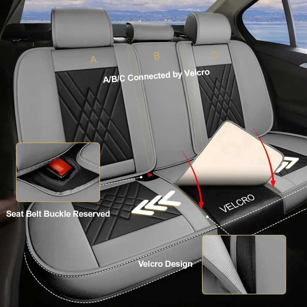 Car Seat Covers Fit for Hyundai Kona 2018-2025 Airbag Compatible 360° Full Wrapped Set Covers Premium Nappa Leather Storage Pocket Zipper Design, Black Gray, Full Set
