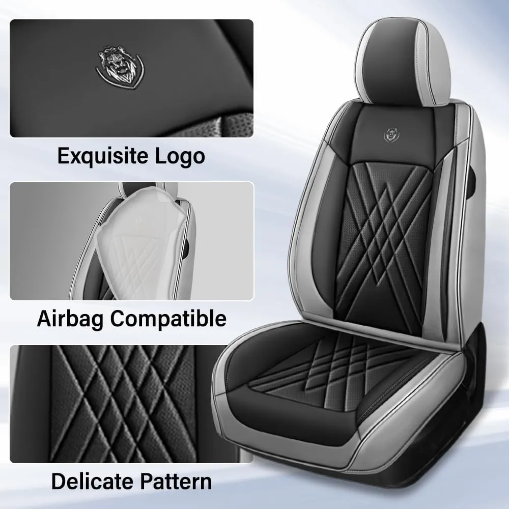Car Seat Covers Fit for Hyundai Kona 2018-2025 Airbag Compatible 360° Full Wrapped Set Covers Premium Nappa Leather Storage Pocket Zipper Design, Black Gray, Full Set