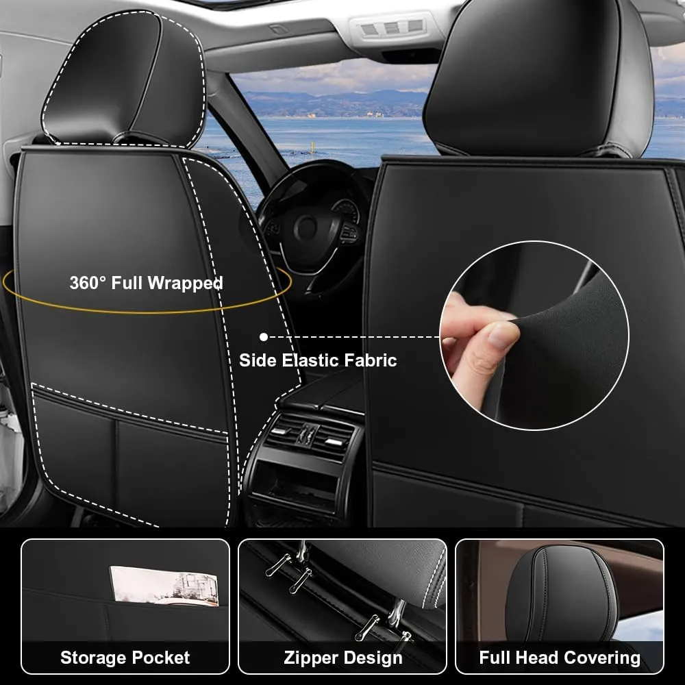 Car Seat Covers Fit for Hyundai Kona 2018-2025 Airbag Compatible 360° Full Wrapped Set Covers Premium Nappa Leather Storage Pocket Zipper Design, Black Red, Full Set