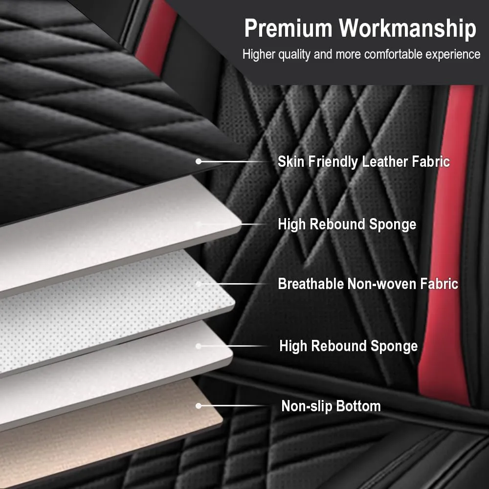 Car Seat Covers Fit for Hyundai Kona 2018-2025 Airbag Compatible 360° Full Wrapped Set Covers Premium Nappa Leather Storage Pocket Zipper Design, Black Red, Full Set