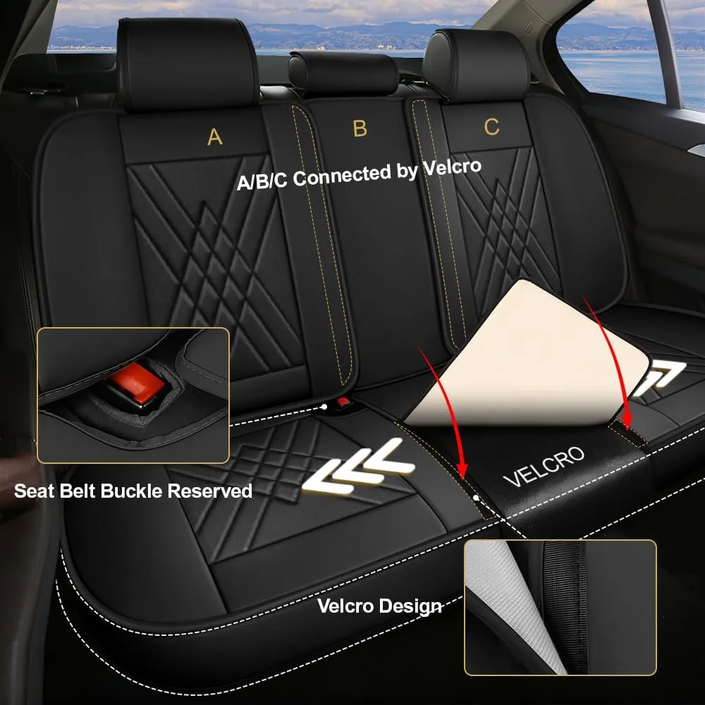 Car Seat Covers Fit for Hyundai Kona 2018-2025 Airbag Compatible 360° Full Wrapped Set Covers Premium Nappa Leather Storage Pocket Zipper Design, Black Red, Full Set