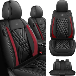 Car Seat Covers Fit for Hyundai Kona 2018-2025 Airbag Compatible 360° Full Wrapped Set Covers Premium Nappa Leather Storage Pocket Zipper Design, Black Red, Full Set