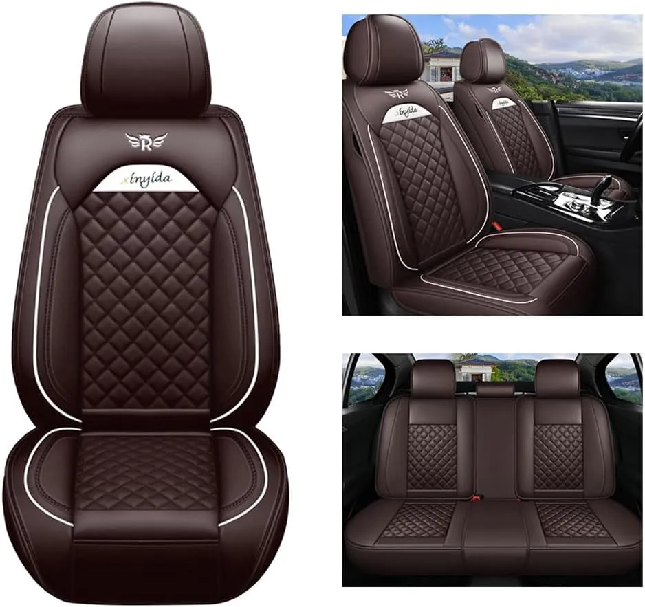 Car Seat Covers Full Set for Toyota for Tundra 2004-2025 Car Seat Protector Waterproof Leather Seat Cushion Interior Accessories MK88 Coffee Front Pair and Rear