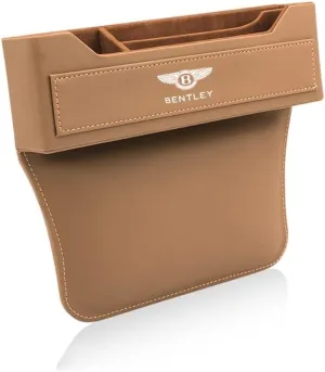 Car Seat Storage Box for Bentley Bentayga Continental Flying Spur Series Car Seat Gap Organizer Seat Side Bag Reserved Charging Cable Hole Car Accessories,Light Coffee Color