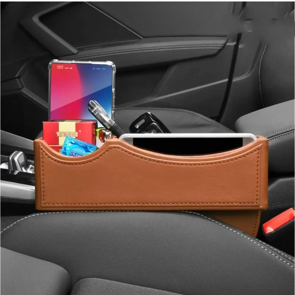 Car Seat Storage Box for Bentley Continental Flying Spur Bentayga Series Car Seat Gap Organizer Seat Side Bag Reserved Charging Cable Hole Car Accessories,Brown
