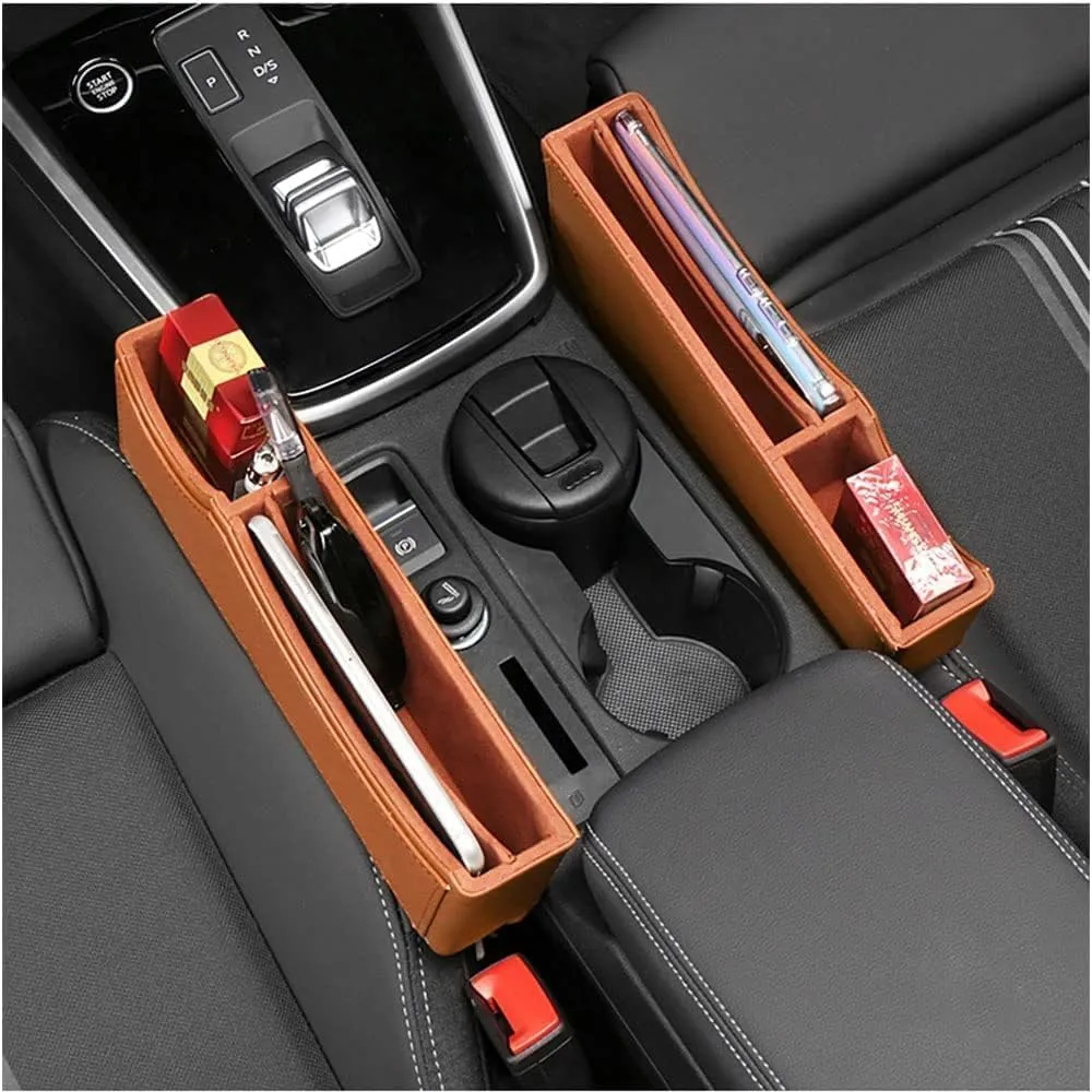 Car Seat Storage Box for Bentley Continental Flying Spur Bentayga Series Car Seat Gap Organizer Seat Side Bag Reserved Charging Cable Hole Car Accessories,Brown