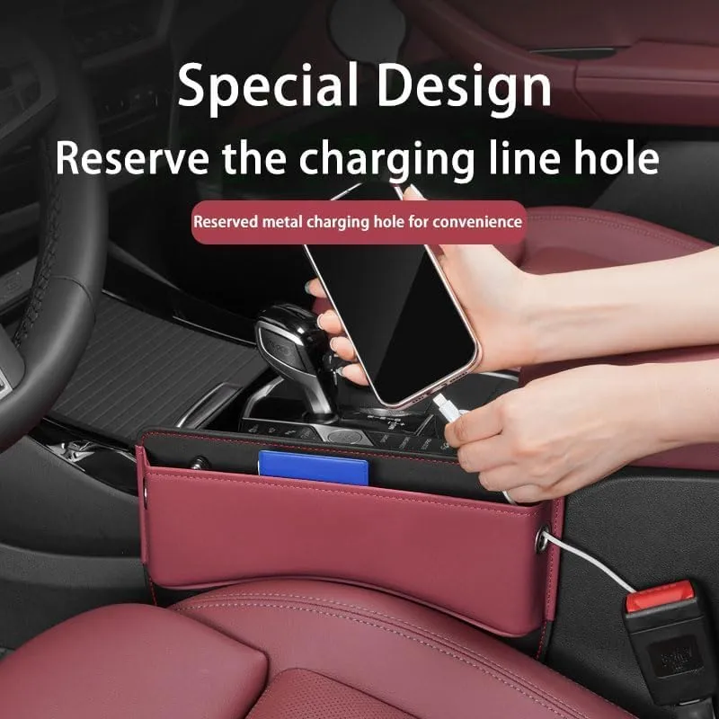 Car Seat Storage Box for Bentley Series Car Seat Gap Organizer Seat Side Bag Reserved Charging Cable Hole Car Accessories,Beige