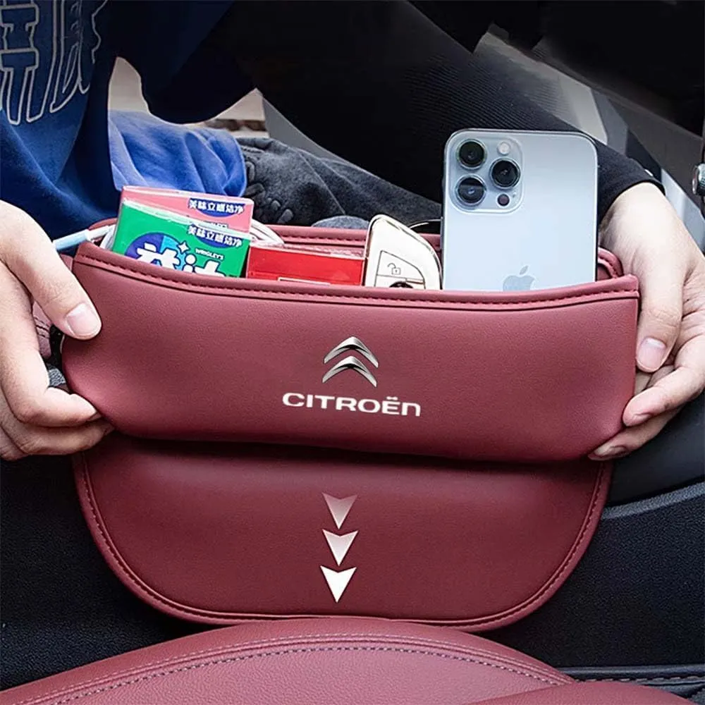 Car Seat Storage Box for Citroen C4 Aircross C3 Aircross Series Car Seat Gap Organizer Seat Side Bag Reserved Charging Cable Hole Car Accessories,One Piece-Brown