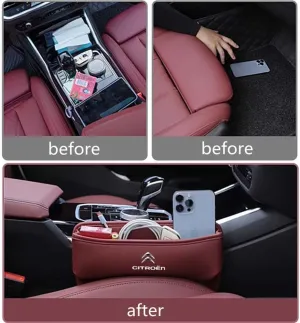Car Seat Storage Box for Citroen C4 Aircross C3 Aircross Series Car Seat Gap Organizer Seat Side Bag Reserved Charging Cable Hole Car Accessories,One Piece-Brown