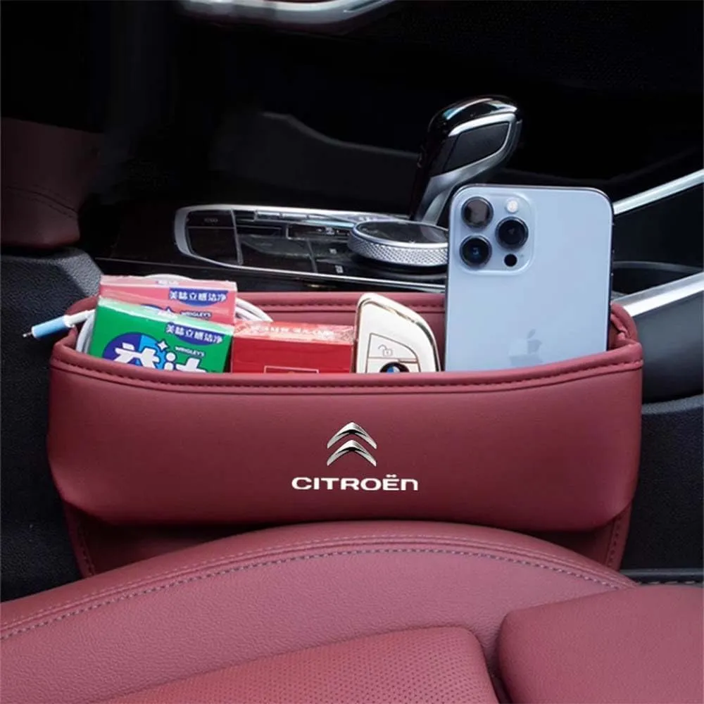 Car Seat Storage Box for Citroen C4 Aircross C3 Aircross Series Car Seat Gap Organizer Seat Side Bag Reserved Charging Cable Hole Car Accessories,One Piece-Brown