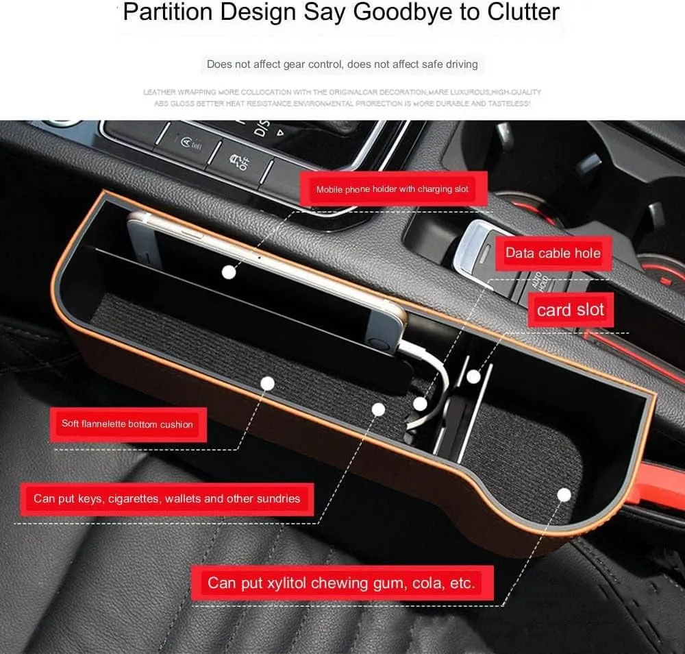 Car Seat Storage Box for Citroen C5/Citroen C6/Citroen C8/AMI X Series Car Seat Gap Organizer Seat Side Bag Reserved Charging Cable Hole Car Accessories,One Piece-Brown