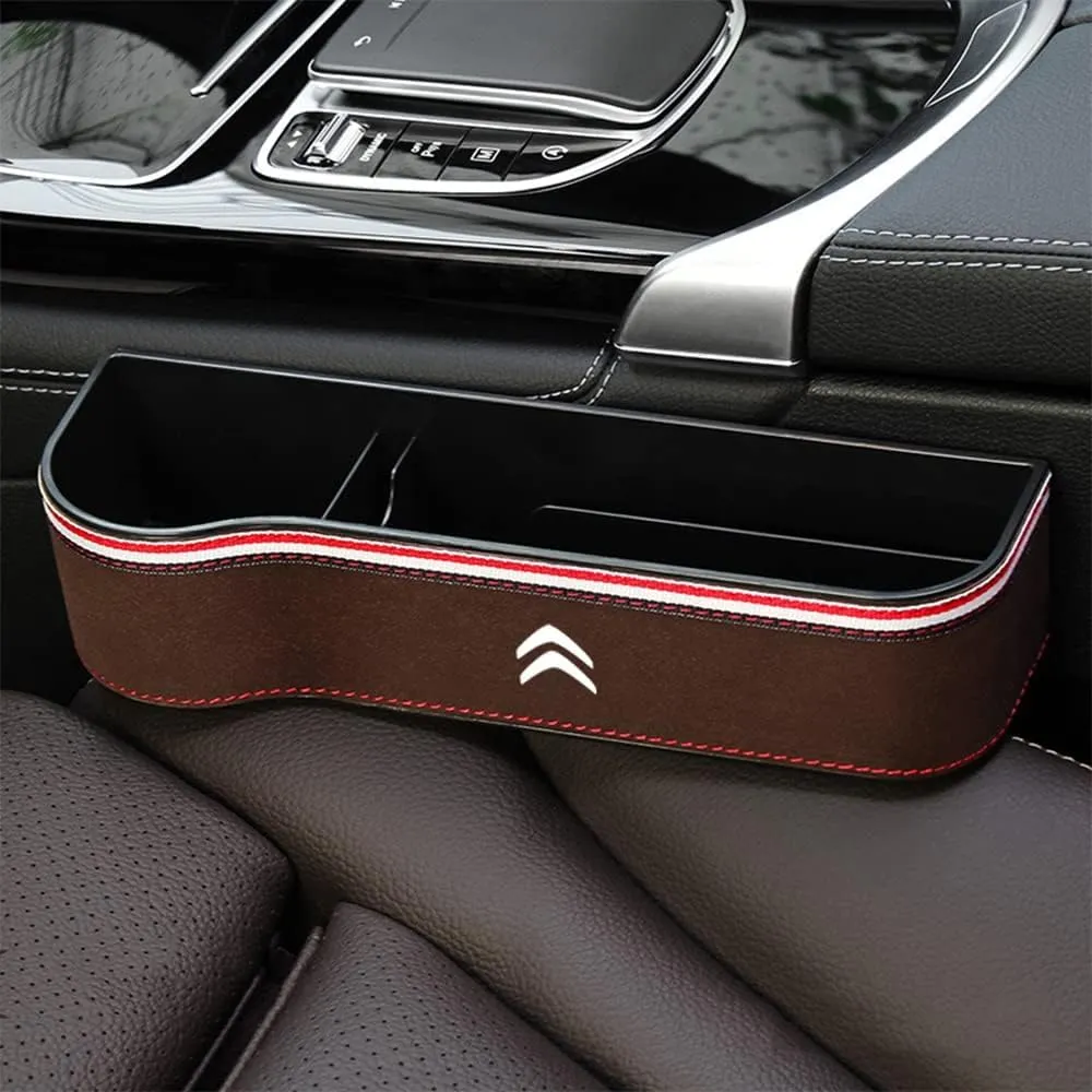 Car Seat Storage Box for Citroen C5/Citroen C6/Citroen C8/AMI X Series Car Seat Gap Organizer Seat Side Bag Reserved Charging Cable Hole Car Accessories,One Piece-Brown