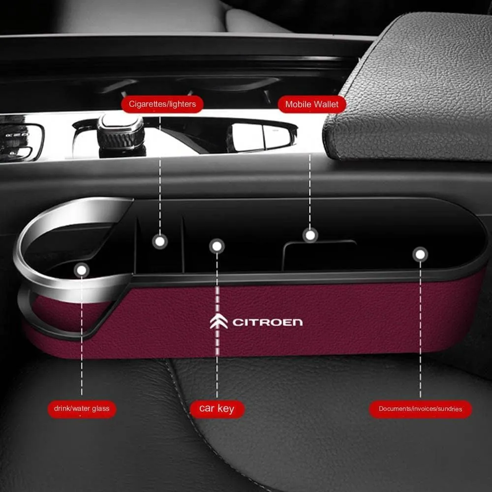 Car Seat Storage Box for Citroen Xsara/Picasso/Berlingo Series Car Seat Gap Organizer Seat Side Bag Reserved Charging Cable Hole Car Accessories, Two Pieces-Red