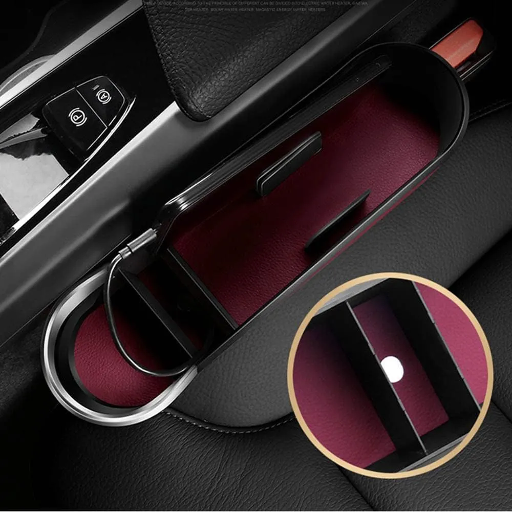 Car Seat Storage Box for Citroen Xsara/Picasso/Berlingo Series Car Seat Gap Organizer Seat Side Bag Reserved Charging Cable Hole Car Accessories, Two Pieces-Red