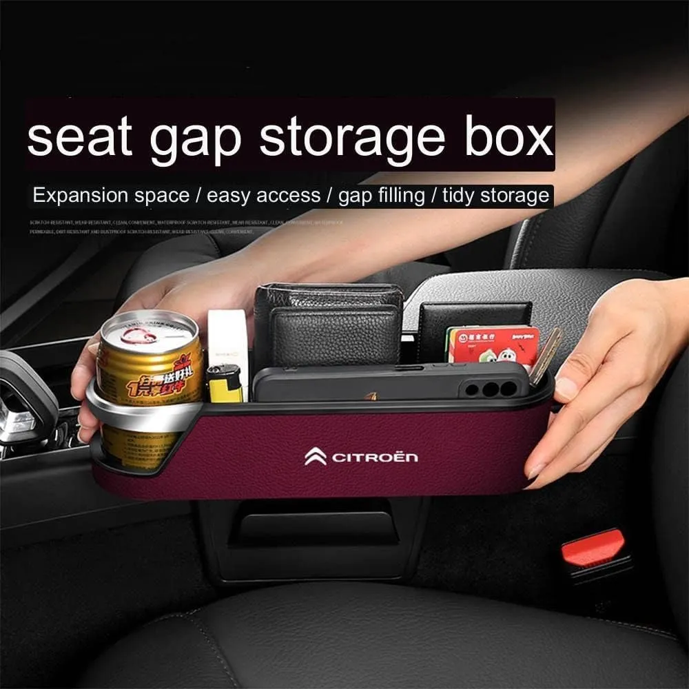 Car Seat Storage Box for Citroen Xsara/Picasso/Berlingo Series Car Seat Gap Organizer Seat Side Bag Reserved Charging Cable Hole Car Accessories, Two Pieces-Red