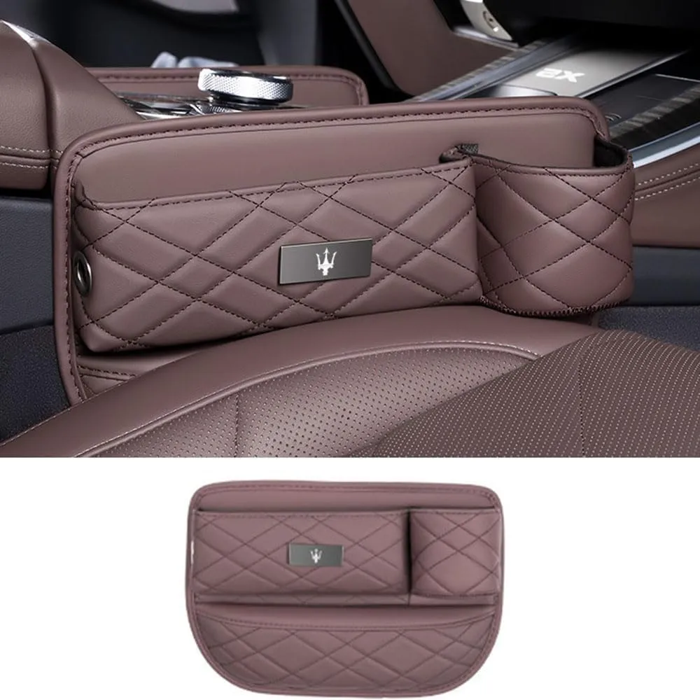 Car Seat Storage Box for Maserati Ghibli President Gregory Levante Grecale Series Car Seat Gap Organizer Seat Side Bag Reserved Charging Cable Hole Car Accessories,Brown-B