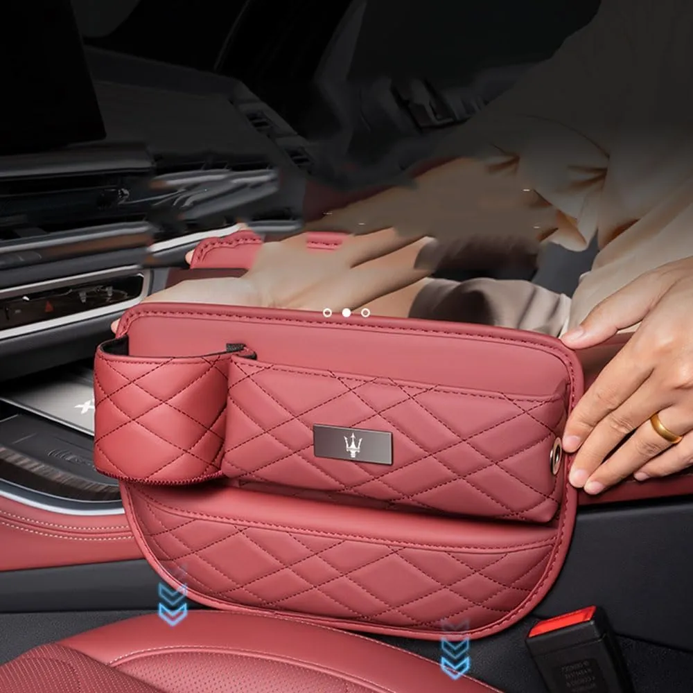 Car Seat Storage Box for Maserati Ghibli President Gregory Levante Grecale Series Car Seat Gap Organizer Seat Side Bag Reserved Charging Cable Hole Car Accessories,Brown-B