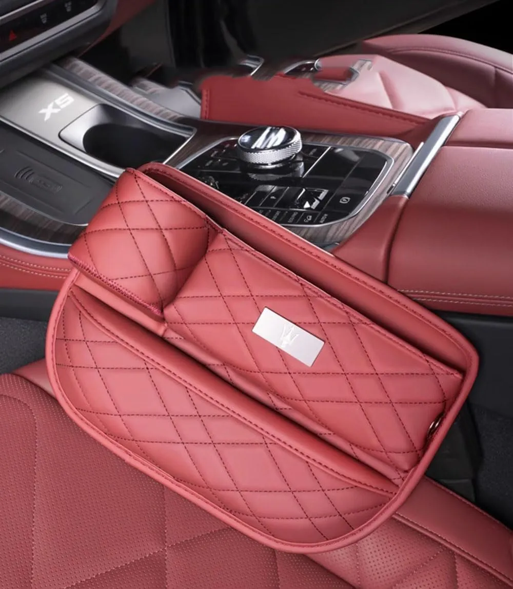 Car Seat Storage Box for Maserati Ghibli President Gregory Levante Grecale Series Car Seat Gap Organizer Seat Side Bag Reserved Charging Cable Hole Car Accessories,Brown-B