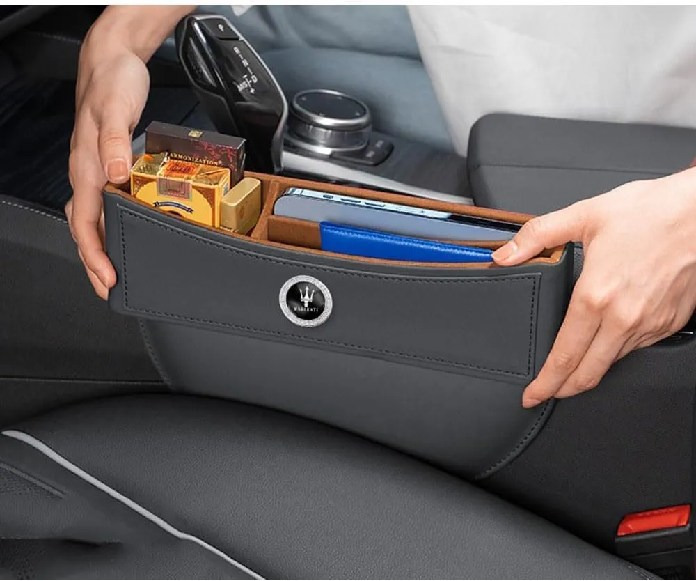 Car Seat Storage Box for Maserati Ghibli Quattroporte Gregory Levante Grecale Series Car Seat Gap Organizer Seat Side Bag Reserved Charging Cable Hole Car Accessories,Brown