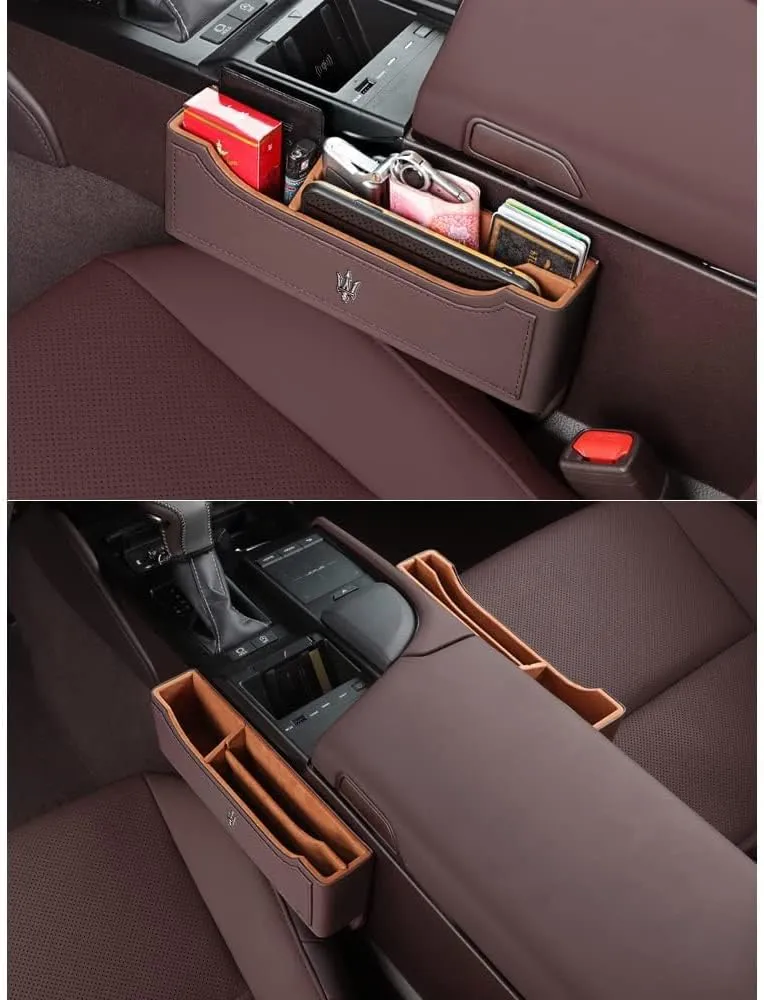Car Seat Storage Box for Maserati Ghibli Quattroporte Levante GT GC GranSport Coupé MC20 Series Car Seat Gap Organizer Seat Side Bag Reserved Charging Cable Hole Car Accessories,Beige