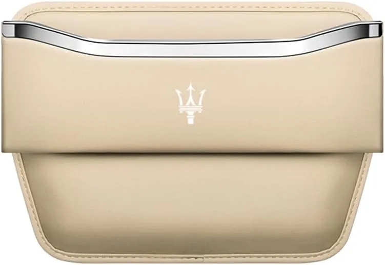 Car Seat Storage Box for Maserati Ghibli Quattroporte Levante GT GC GranSport Coupé MC20 Series Car Seat Gap Organizer Seat Side Bag Reserved Charging Cable Hole Car Accessories,Beige