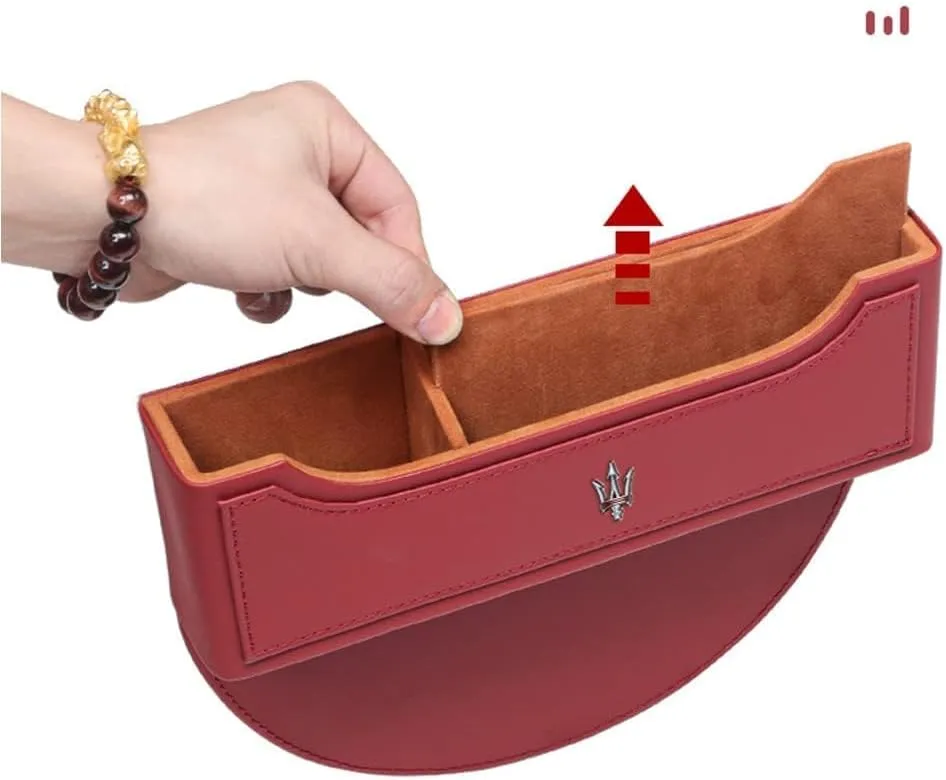 Car Seat Storage Box for Maserati Ghibli Quattroporte Levante GT GC GranSport Coupé MC20 Series Car Seat Gap Organizer Seat Side Bag Reserved Charging Cable Hole Car Accessories,Beige
