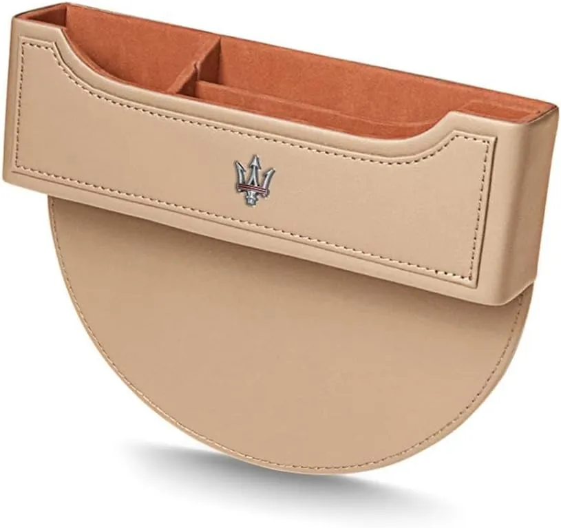 Car Seat Storage Box for Maserati Ghibli Quattroporte Levante GT GC GranSport Coupé MC20 Series Car Seat Gap Organizer Seat Side Bag Reserved Charging Cable Hole Car Accessories,Beige