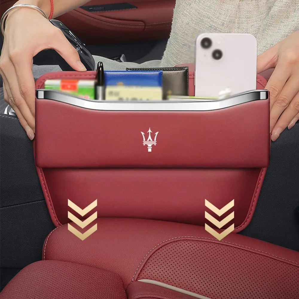 Car Seat Storage Box for Maserati Ghibli Quattroporte Levante GT GC GranSport Coupé MC20 Series Car Seat Gap Organizer Seat Side Bag Reserved Charging Cable Hole Car Accessories,Beige