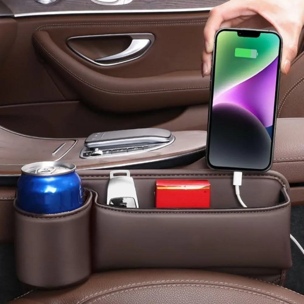 Car Seat Storage Box for Mitsubishi Pajero Outlander Fortis Eclipse Cross Lancer Series Car Seat Gap Organizer Seat Side Bag Reserved Charging Cable Hole Car Accessories,B-Brown