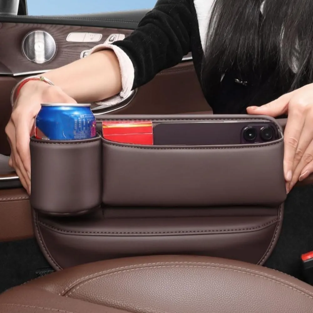 Car Seat Storage Box for Mitsubishi Pajero Outlander Fortis Eclipse Cross Lancer Series Car Seat Gap Organizer Seat Side Bag Reserved Charging Cable Hole Car Accessories,B-Brown