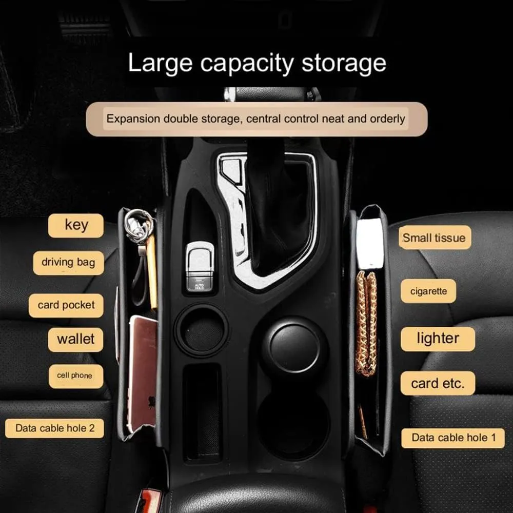 Car Seat Storage Box for Peugeot 2008/3008/4008/5008 Series Car Seat Gap Organizer Seat Side Bag Reserved Charging Cable Hole Car Accessories, Two Pieces-Brown