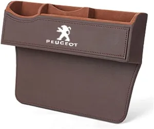 Car Seat Storage Box for Peugeot 2008/3008/4008/5008 Series Car Seat Gap Organizer Seat Side Bag Reserved Charging Cable Hole Car Accessories, Two Pieces-Brown