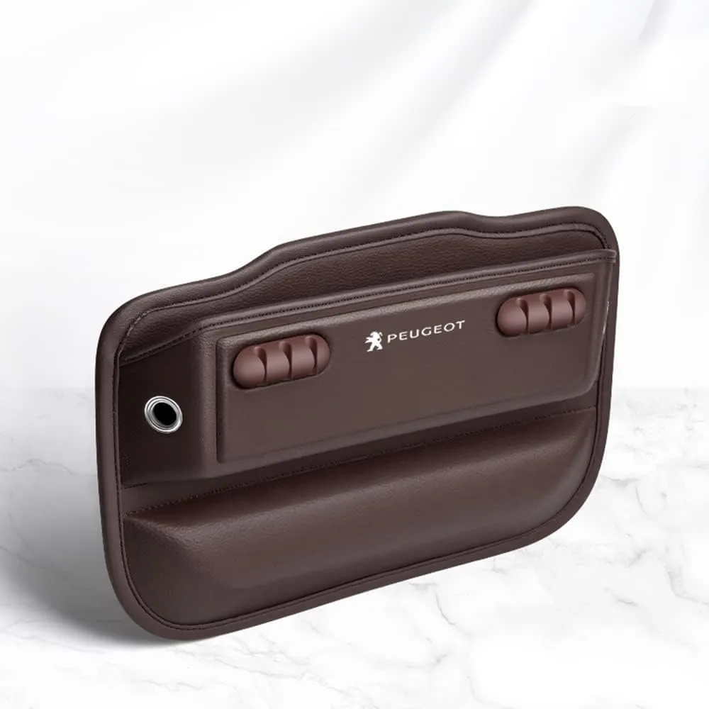 Car Seat Storage Box for Peugeot 206 208 306 307 308 2008 3008 4008 408 508 Series Car Seat Gap Organizer Seat Side Bag Reserved Charging Cable Hole Car Accessories,Brown