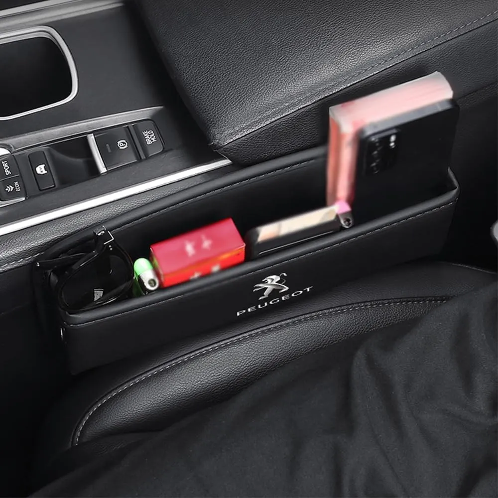 Car Seat Storage Box for Peugeot 408 508 4008 5008 2008 Series Car Seat Gap Organizer Seat Side Bag Reserved Charging Cable Hole Car Accessories,Black